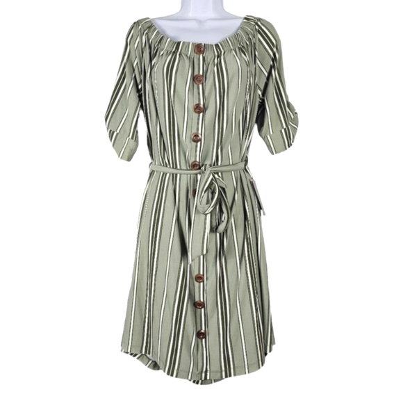 New J for Justify Sage Green Striped Dress Short Sleeves On Off Shoulder 1X - Picture 9 of 9